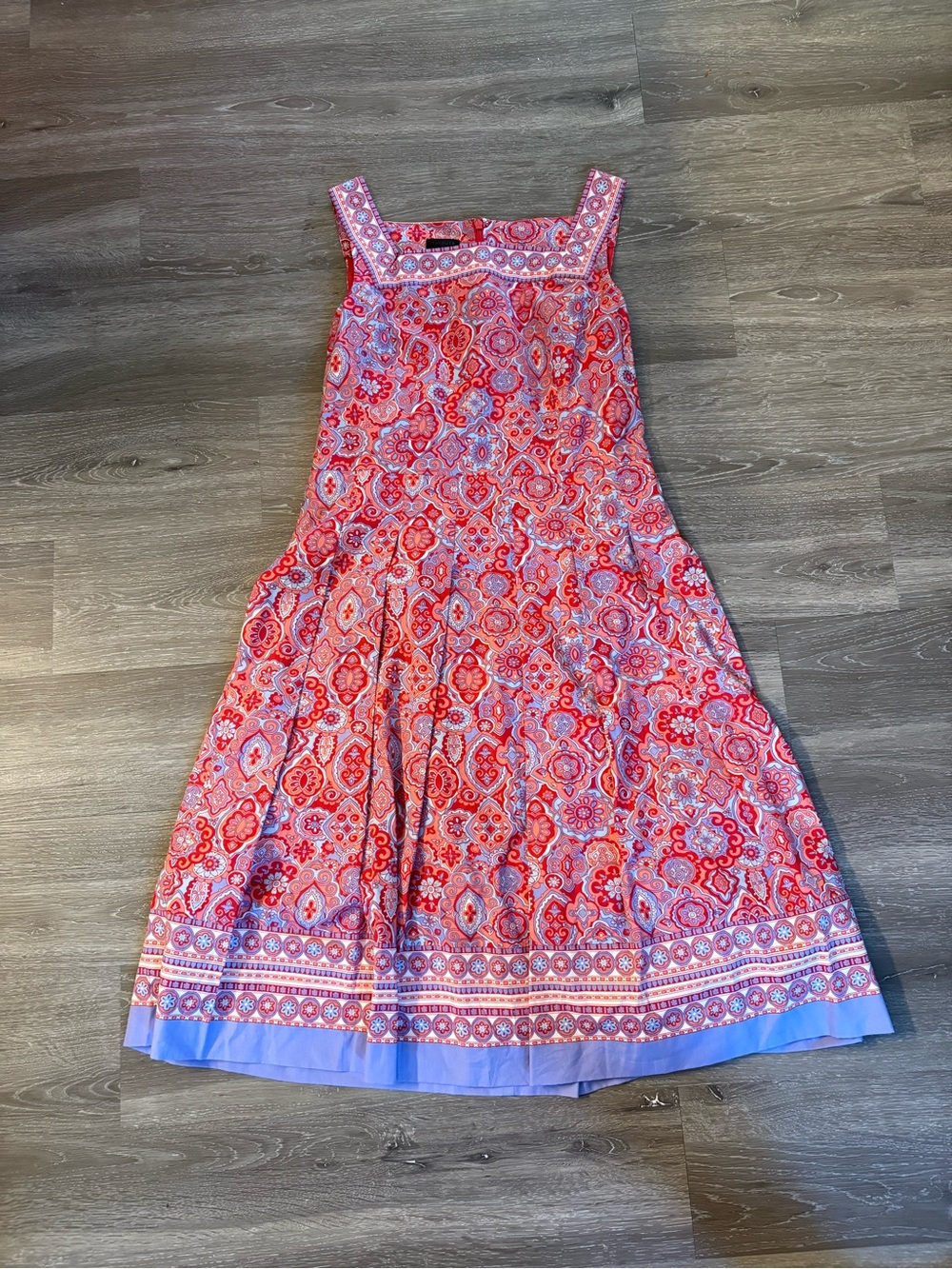 Talbots Size 2 Paisley Maxi Dress Red Blue Sleeveless Square Neck